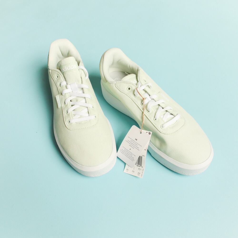 NWT Adidas Green Court Platform CLN Light Green Cotton Canvas Size 8.5 Womens